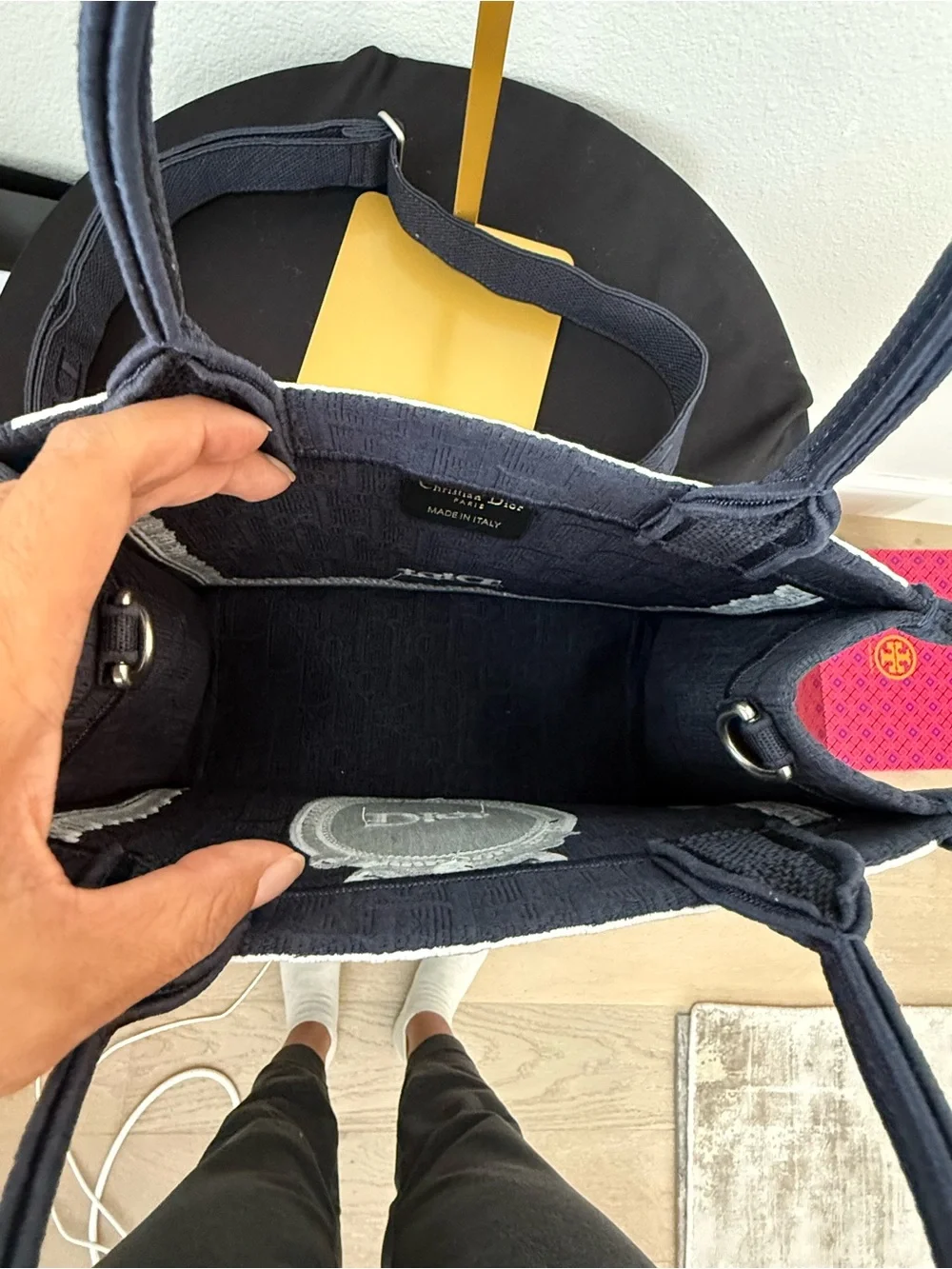 Dior Navy & White Embroidered Tote